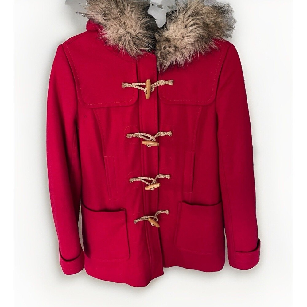 Y2K American Eagle Outfitters red classic duffle coat Size Medium Classic Wool